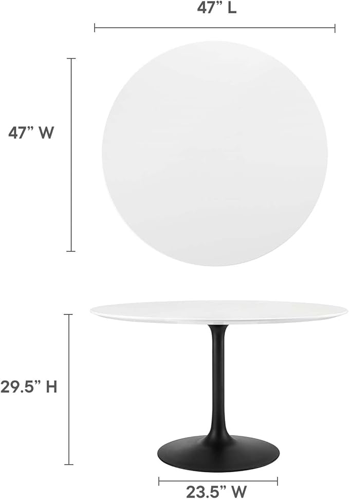 Modway Lippa 47" Round Wood Dining Table, White Top, Black Base