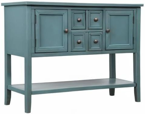 Merax Farmhouse Sideboard and Buffet Storage Cabinet Console Table with 4 Small Drawers, 2 Cabinet and Bottom Shelf (Dark Blue)