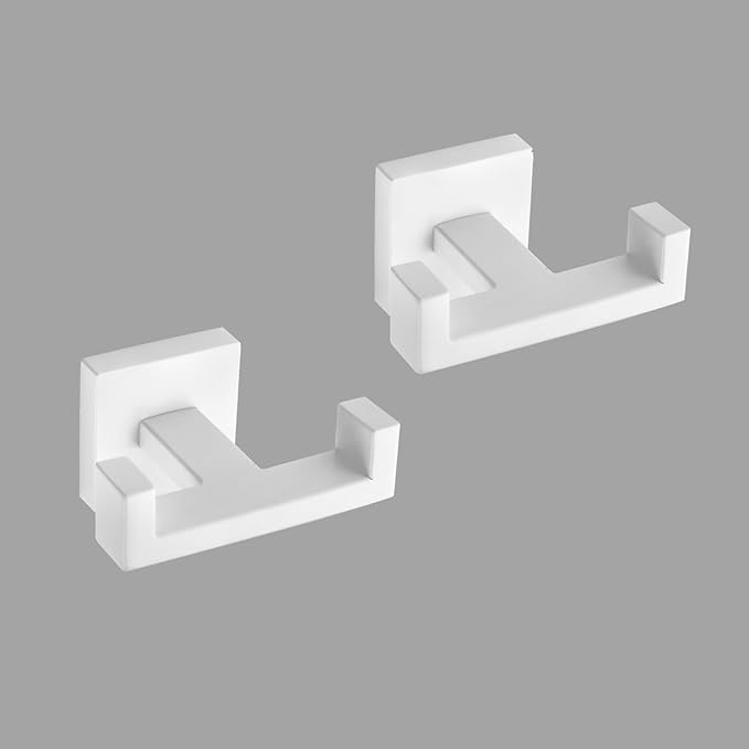 GERZWY Stainless Steel Double Towel Hook Heavy Duty Wall Mounted Robe Coat Hook for Bathroom 2 Pack, White