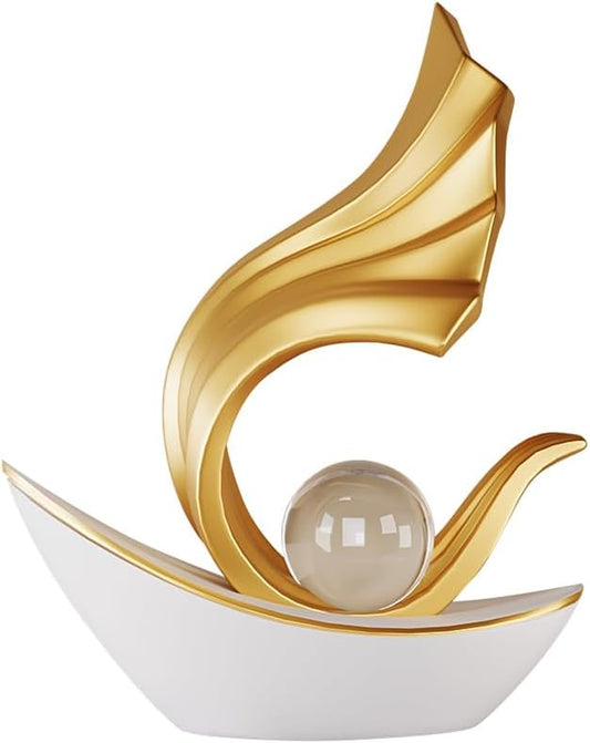 Modern Nautical Sailboat Sculpture | Abstract Art Boat Statue | Living Room, Coffee Table, TV Stand & Boat Bookshelf Deco (White)