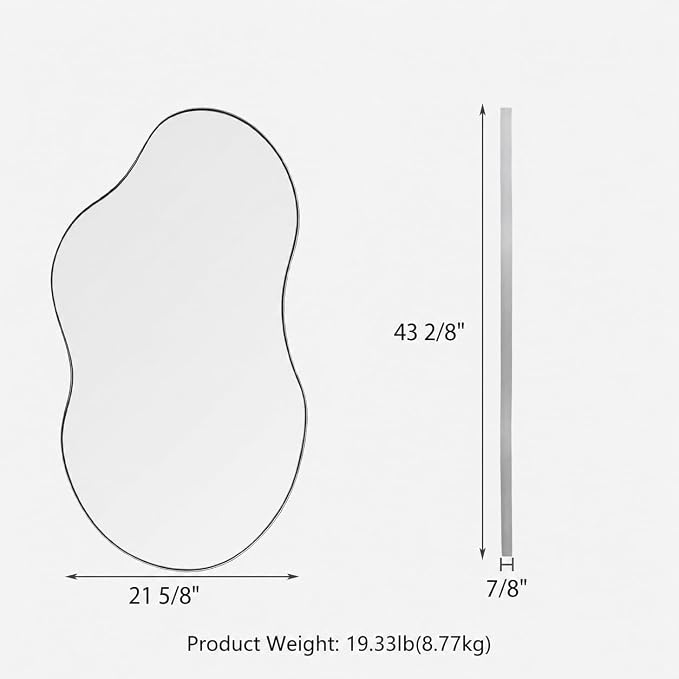 SHYFOY Large Decorative Wall Mirror Irregular, 43"x22" Silver Asymmetrical Mirrors for Wall Decor, Abstract Wavy Mirror Modern for Living Room Bathroom Bedroom Entryway