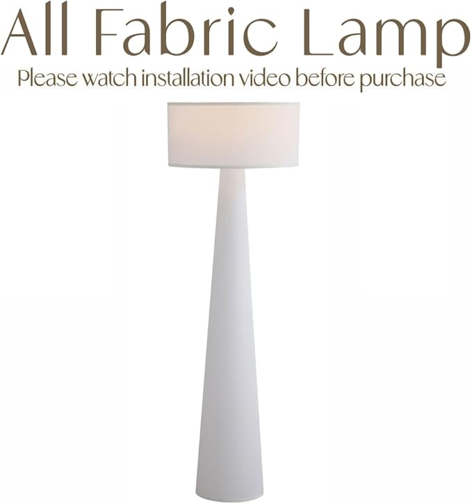 Floor Lamp - Branch and Wick – 59” Tall Standing Linen Lamp with Fabric Shade, LED Bulb Included – Elegant Corner Lamp for Living Room, Bedroom, Office - White