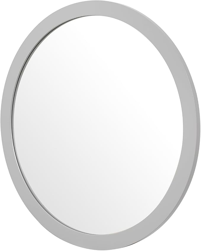 ARIEL Round Wooden Mirror 36" in Grey, Wood Circle Wall Mirror for Bathroom, Vanity, Entryway & Living Room Decor, Farmhouse Style