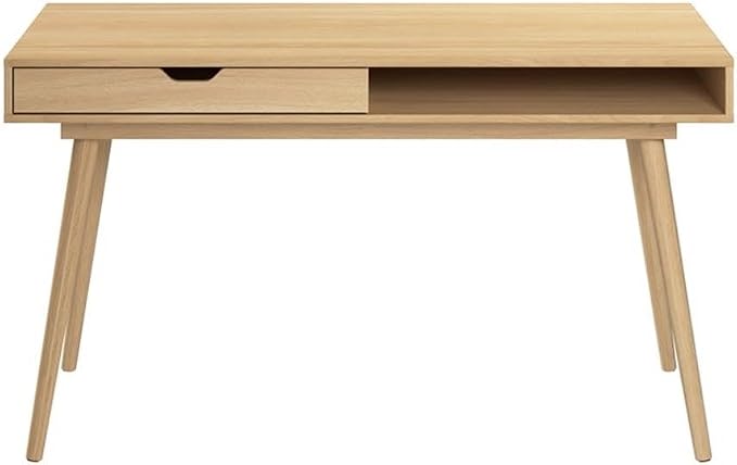 Bush Home Nora 54W Writing Desk with Storage in Natural Oak | Large Wooden Computer Table for Home Office, Study Room, or Entryway