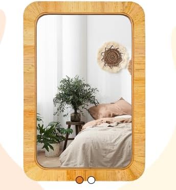 Decorative Rattan Wall Mirror, Boho Bathroom Modern Makeup, Rustic Wall Bohemia Mirrors for Bedroom, Living Room, Vanity Versatile Farmhouse, Nursery, Bathroom (Rectangular 30“x20”, X Small)