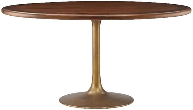 Modway Lippa 60 Inch Round Wood Dining Table with Metal Pedestal in Brass Walnut - Modern Industrial Dining Table for 6 People - Solid Wood Tulip Kitchen Table