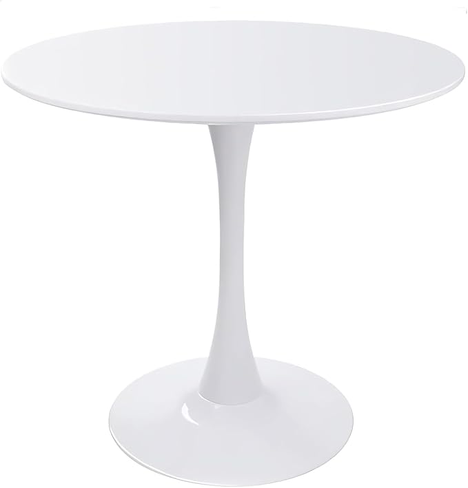 31.5 Inch Modern White Round Dining Table for 2-4 Person, Mid-Century Tulip Table with MDF Tabletop and Pedestal Base for Small Space Kitchen Dining Room