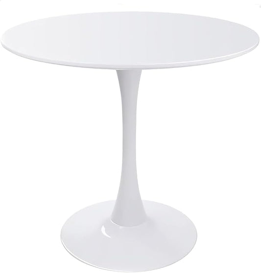 31.5 Inch Modern White Round Dining Table for 2-4 Person, Mid-Century Tulip Table with MDF Tabletop and Pedestal Base for Small Space Kitchen Dining Room