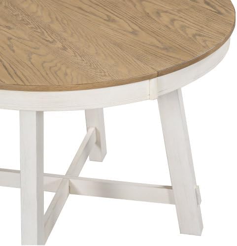 Bellemave 42"-58" Extendable Dining Table for 4-6, Solid Wood Oval Dining Kitchen Table with Removable Leaf, Farmhouse Circle Desk for Kitchen Living Room Space Saving (Natural+White)