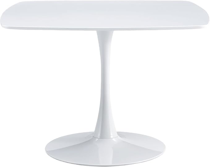 42 Inch White Square Dining Table for 4-6 Person,Mid-Century White Tulip Table Kitchen Dining Table with MDF Tabletop and Pedestal Base for Home Kitchen