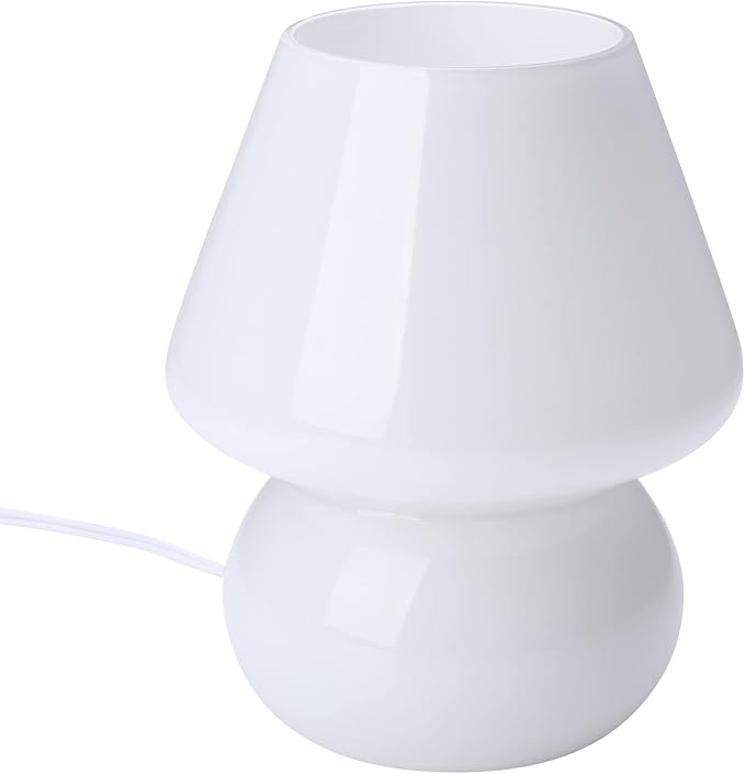 BSOD Mushroom lamp,Glass Mushroom Bedside Table Lamp Translucent Murano Vintage Style Striped Small Nightstand Desklamp Swirl Light for Home Decor, Dining, Living, Bedroom, Gift (Matte White)