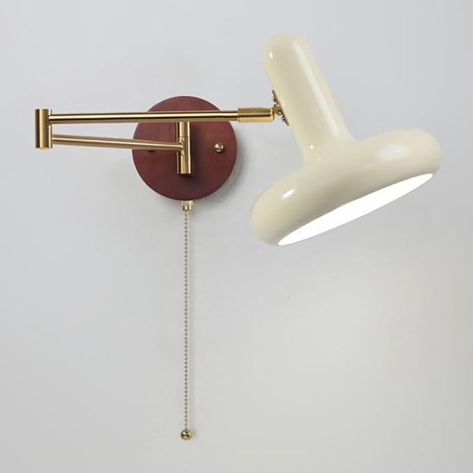 Swing Arm Wall Lamp with Pull, Retractable Vintage Sconce for Bedroom, Living Room, Office