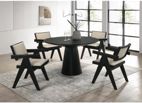 47" Round Dining Table for 4-6, Modern Mid Centery Farmhouse Wood Round Kitchen Table for 4-5 People with Circle Pedestal Base for Dining Room Living Room Dinner Restaurant Furniture, Black