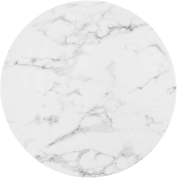 Modway Lippa Mid-Century Modern 28" Round Artificial Marble Dining Table in Black White