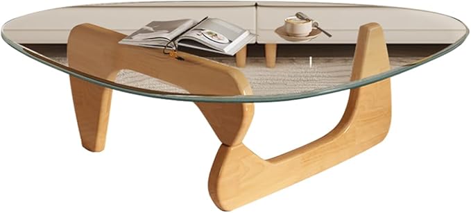 Modern Glass Coffee Table for Living Room, Mid Century Coffee Table, Small Coffee Tables, Suitable for Bedroom Living Room Reception Office Tables (Wood/Transparent, Medium)