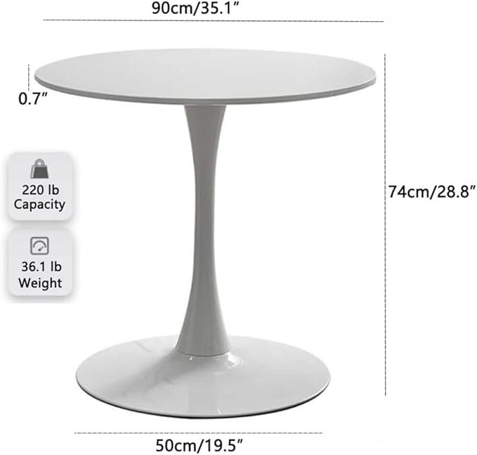 35.1" Tulip Dining Table, White, Perfect for 2-4 People, Mid-Century Modern Style, Round MDF Top with Sturdy Base for Dining Room, Living Room, Cafe