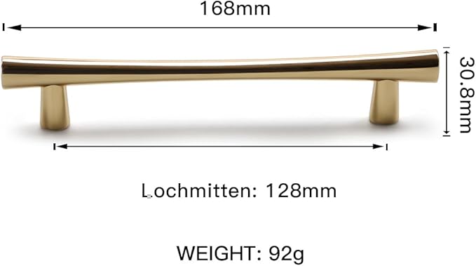 YAGU 10 Pack Bright Gold Solid Cabinet Pulls, 5 Inch Hole Center, Kitchen Drawer Handles Zinc Alloy Furniture Hardware for Bathroom Cupboard Dresser Wardrobe Closet, 6.6" Overall