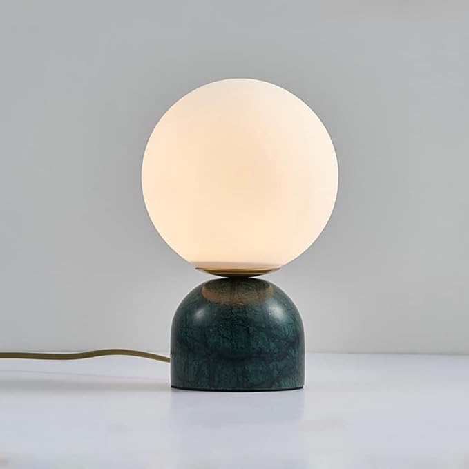 Meefad Globe Bedside Lamp, Modern Cute Night Light with Glass Shade, Marble Base, Small Table Lamp for Bedroom - Green