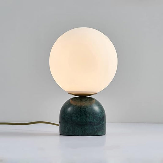 Meefad Globe Bedside Lamp, Modern Cute Night Light with Glass Shade, Marble Base, Small Table Lamp for Bedroom - Green