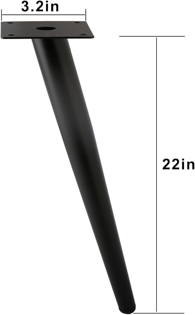Oblique Furniture Leg 22 Inch, Slant Tapered Metal Coffee Table Legs 4pcs, Mid Century Modern Sofa Cabinet Feet Black for Home DIY Project
