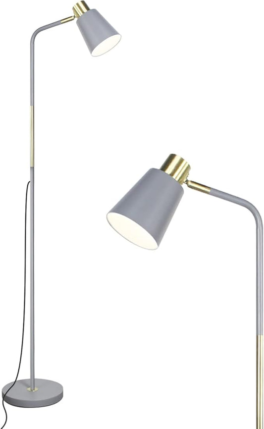 Floor Lamp, Industrial Floor Lamps for Living Rooms Rustic Farmhouse Reading Standing Floor Lamp Adjustable Metal Heads Indoor Task Lighting for Living Room Bedroom Office Home Décor (Grey)
