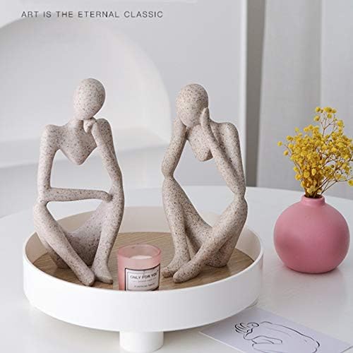 Asng Sandstone Resin Thinker Style Abstract Sculpture Statue Collectible Figurines Home Office Bookshelf Desktop Decor (Sandstone,Think Deeply, Small)