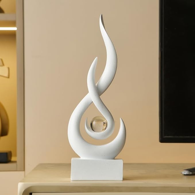 Modern Abstract Art Table Decoration,Resin Flame Statue Modern White Centerpiece Ornaments for Living Room Great Gift Idea Home Decor,Collectibles