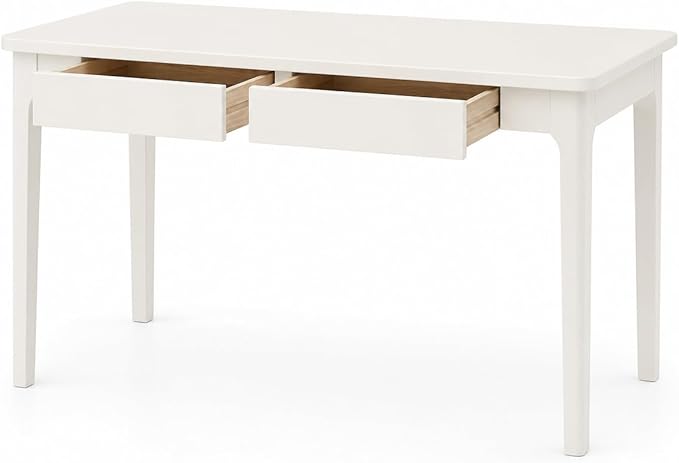Mid Century Modern Desk with Drawers,47.2 inch Solid Wood White Writing Desk for Home Office Bedroom,Small Computer Desk for Spaces Easy Assembly