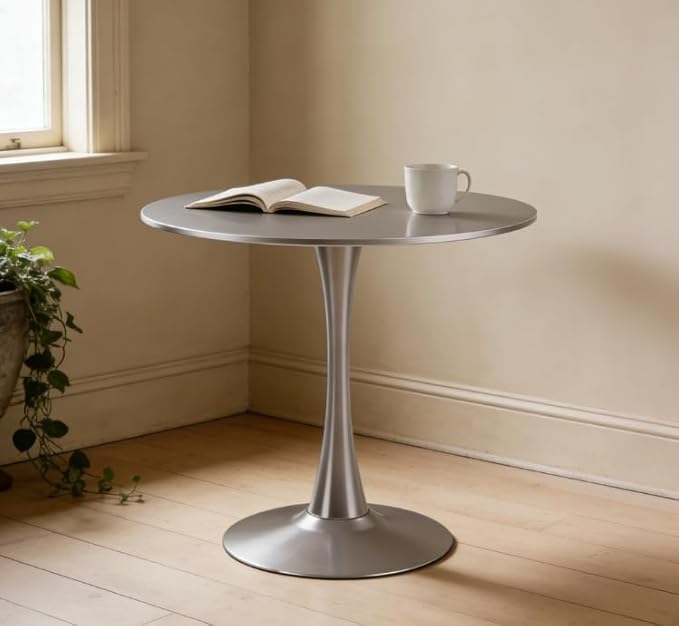 31.5” Round Dining Table, Special Gray Kitchen Tulip Table with Thickened Tabletop & Sturdy Pedestal Base, Tulip Shape Leisure Table for Brstio Cafe Breakfast Nook RV