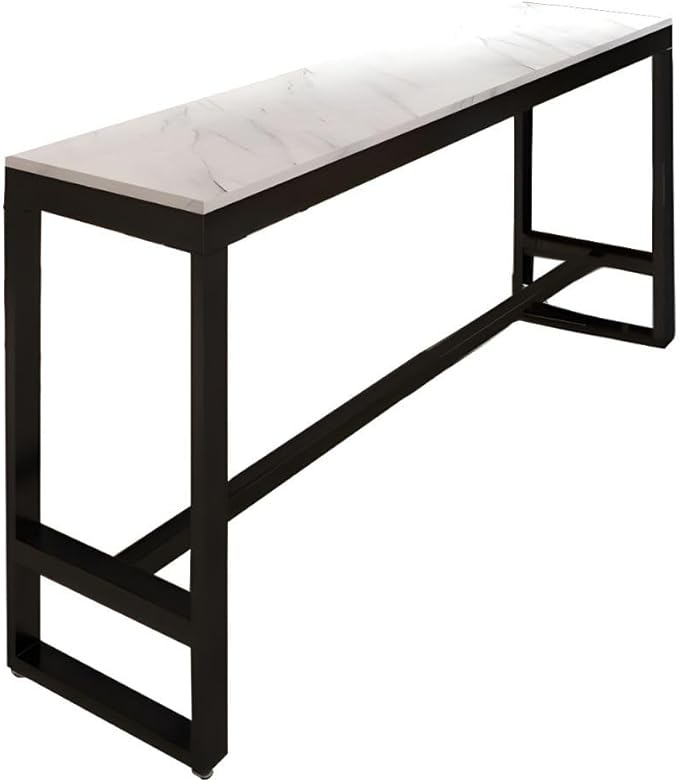 RUNNUP Narrow Bar Table, Industrial Dining Room Bar Table, Marble Top Counter Height Table with Sturdy Metal Frame for Kitchen Bistro Pub, Black 47" L x 16" W x 41.5" H Without Chairs