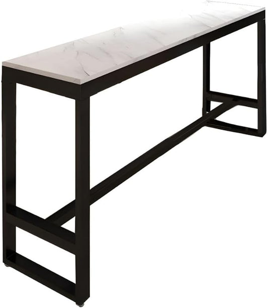 RUNNUP Narrow Bar Table, Industrial Dining Room Bar Table, Marble Top Counter Height Table with Sturdy Metal Frame for Kitchen Bistro Pub, Black 47" L x 16" W x 41.5" H Without Chairs