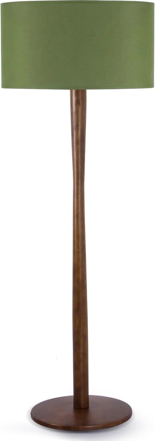 62" Tall Rustic Wood Floor Lamp for Living Room, Farmhouse Walnut Wood Floor Lamps with Linen Shade, UL Listed Standing Lamps with Wooden Base for Bedroom, Corner, Dining Room,Office, Green Shade