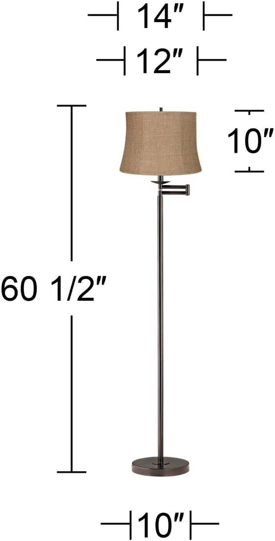 360 Lighting Modern Swing Arm Floor Lamp Standing 60 1/2" Tall Bronze Brown Adjustable Natural Burlap Fabric Drum Shade Decor for Living Room Reading House Bedroom Office