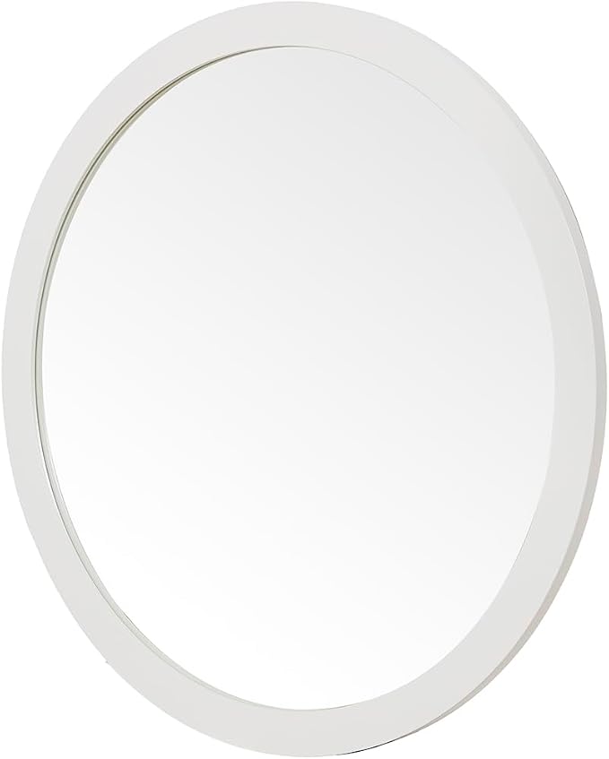 ARIEL Round Wooden Mirror 24" in White, Wood Circle Wall Mirror for Bathroom, Vanity, Entryway & Living Room Decor, Farmhouse Style