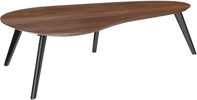 Inmod Kidney Shaped Coffee Table, Walnut/Black Mid Century Modern Coffee Table