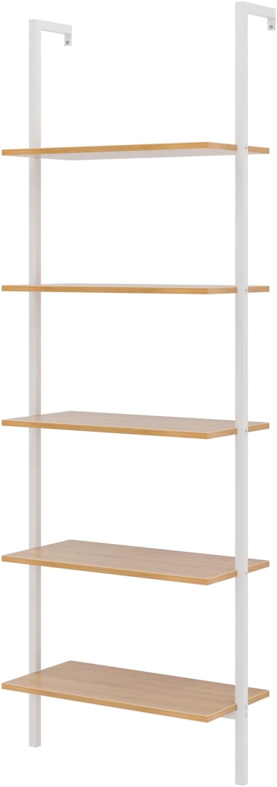 DlandHome Industrial Wall Mounted Shelves 5-Tier Ladder Shelves Bookcase Open Display Shelves with Metal Frame，Teak