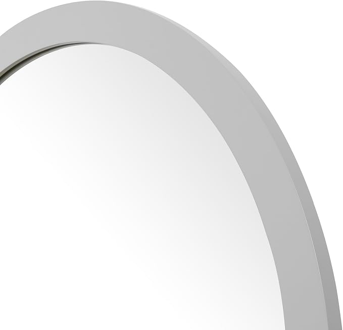 ARIEL Round Wooden Mirror 30" in Grey, Wood Circle Wall Mirror for Bathroom, Vanity, Entryway & Living Room Decor, Farmhouse Style