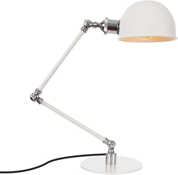 Makeup Vintage Desk Lamp, Adjustable Swing Arm Industrial Metal Task Table Lamp, Bedroom Bedside Night Light Retro Reading Lighting,White