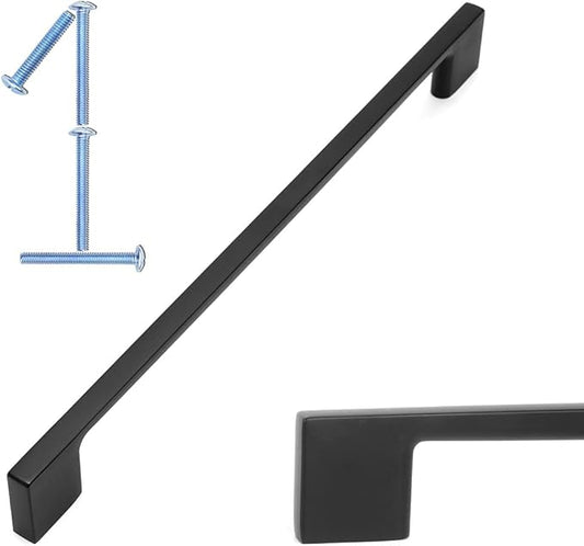 KOOFIZO Wide Foot Cabinet Bar Pull - Black Modern Solid Handle, 8.8 Inch/224mm Screw Spacing, 1-Piece for Kitchen Cupboard Door, Bedroom Dresser Drawer, Bathroom Wardrobe Hardware