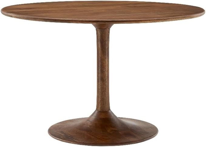 Modway Lippa 48 Inch Round Wood Dining Table in Walnut – Solid Mango Wood Tabletop with Pedestal Base - Mid Century Modern Dining Room Furniture - Kitchen Table for 4-6 Person