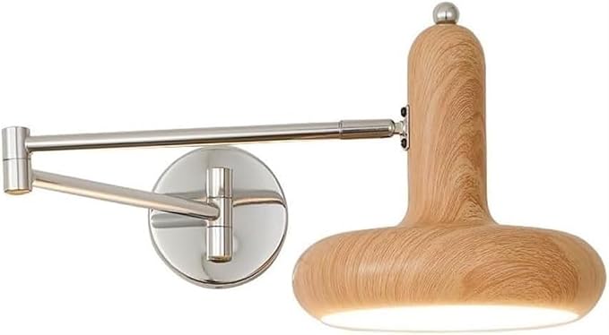 Walnut Swing Arm Lamp - Industrial Folding Swivel Reading Light for Bedroom, Study & Living Room Decor - Retro Bedside Table & Background Wall Lighting (Log Grain)