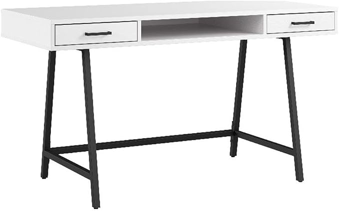 Bush Home Steele 54W Writing Desk with Storage in Pure White Oak | Large Wooden Computer Table for Home Office Workspace