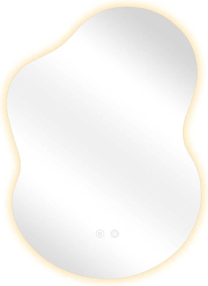 Asymmetrical Lighted Mirror for Bathroom,Modern LED Vanity Mirror with Backlit,Fog-Free,Tri-Color Dimmable Lighting with Memory Function,Hardwire Ready [Horizontal/Vertical] 35" H x 25" W