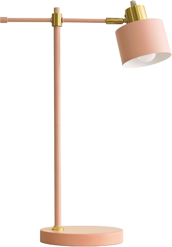 OYEARS 22.2" Modern Desk Lamp, Metal Table Lamp with LED Bulb, Adjustable Reading Lamps for Living Room, Mid Century Task Lamp for Home Office, Industrial Bedside Lamps with Solid Base, Pink