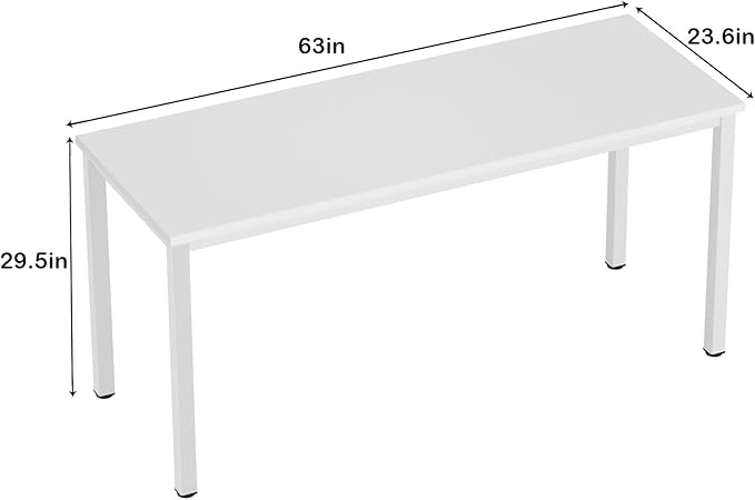Need 63 Inch Large Computer Desk - Modern Simple Style Home Office Gaming Desk, Basic Writing Table for Study Student, Large Legroom, White Metal Frame, White
