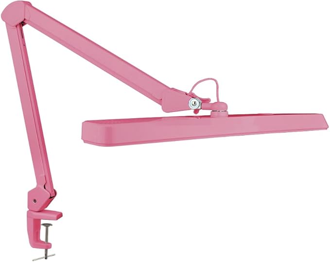Neatfi Task Lamp – 2,500 Lumens, 30W, 22-Inch Wide Shade, 4 Brightness Levels, Eye-Caring Light, Clamp Mount, LED Task Light for Manicure Table, Crafts, Workbench, Office (Non-CCT, Pink)