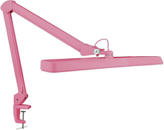 Neatfi Task Lamp – 2,500 Lumens, 30W, 22-Inch Wide Shade, 4 Brightness Levels, Eye-Caring Light, Clamp Mount, LED Task Light for Manicure Table, Crafts, Workbench, Office (Non-CCT, Pink)
