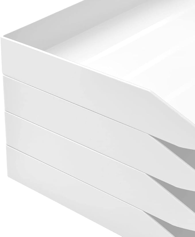 Acrimet 2 Tier Paper Organizer Letter Tray – Plastic Stackable Desk File Organizer, Side Load Paper Sorter for Letter/A4 Office File Folder Holder – White