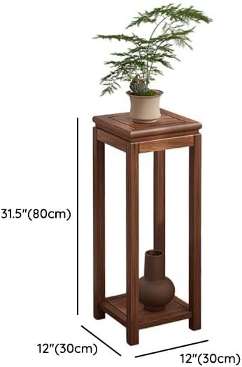 Mid-Century Solid Wood Plant Stand, 2-Tier Tall Narrow Plant Holder Display Table, Corner Small Side Table by Sofa Couch (11.8" L x 11.8" W x 31.5" H)