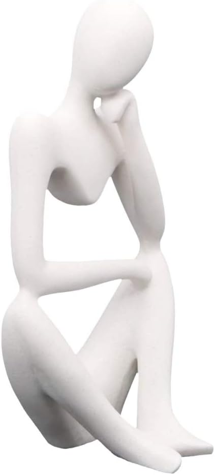 Asng Resin Thinker Style Abstract Sculpture Statue Collectible Figurines Home Office Bookshelf Desktop Decor (White,Right, Large)